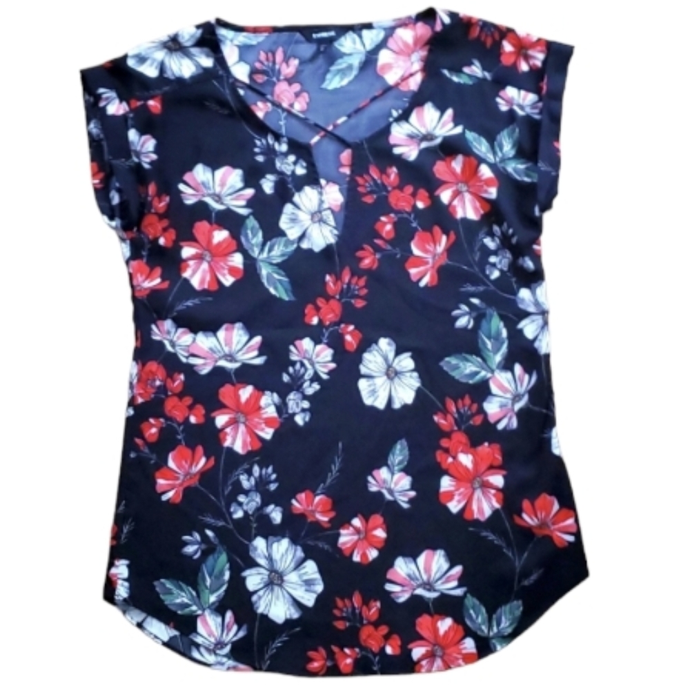 Express Womans Orange Poppy Short Sleeve Silky Top Size Small